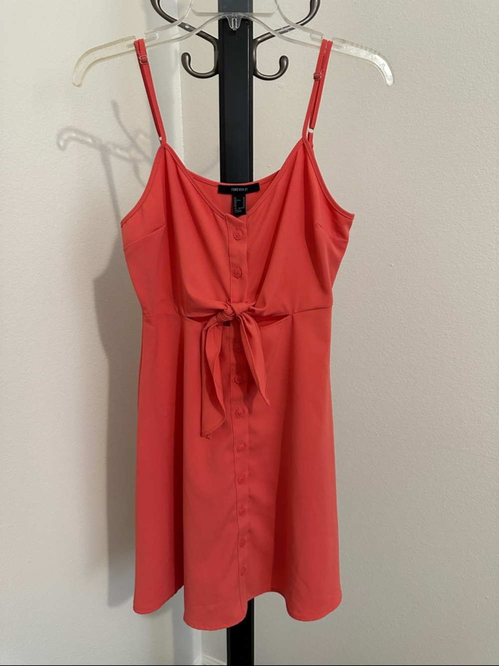 Forever 21 Coral Tie-Front Spaghetti Strap Mini Dress